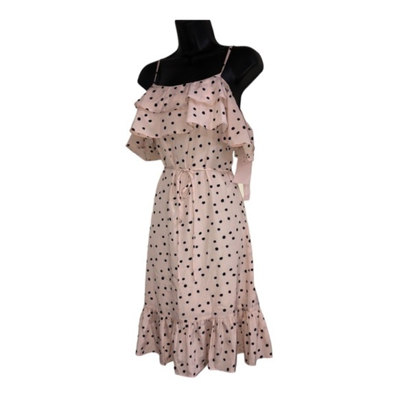 Anthropologie Avec les filles‎ pink polka dot ruffled tiered belted dress size 4 - Picture 8 of 16